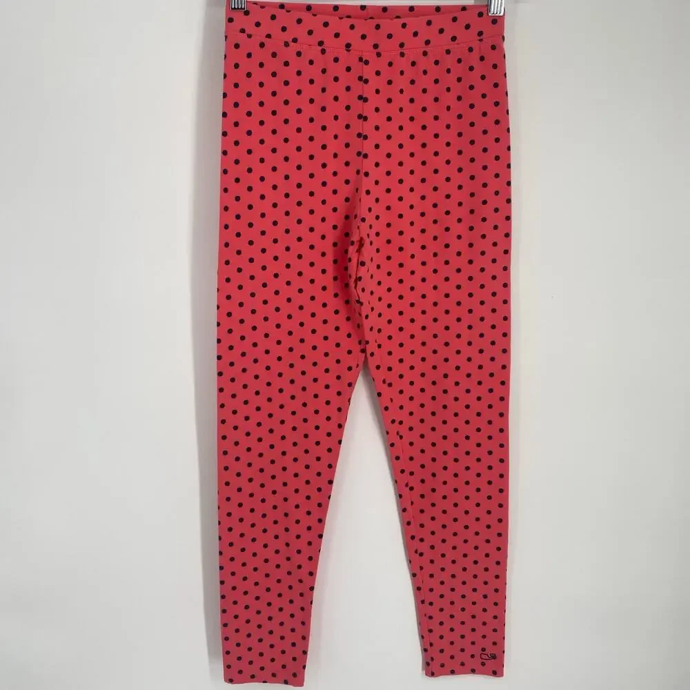 Vineyard Vines Dress & Leggings Girls Large‎ Salmon & Black Polka Dot Preppy